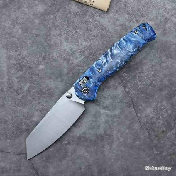 Couteau Defcon Artifact Blue/white Lame Acier 14C28N Sheepfoot Manche Rsine Axis Lock IKBS TD024BLW