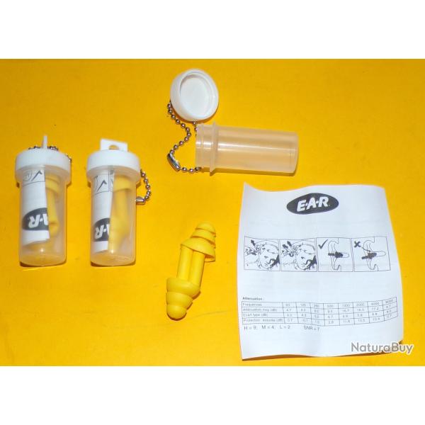 LOT DE 3 PAIRES DE BOUCHONS AURICULAIRE A ATTENUATION NON LINEAIRE POUR BRUITS D'ARMES DE L'ARMEE FR
