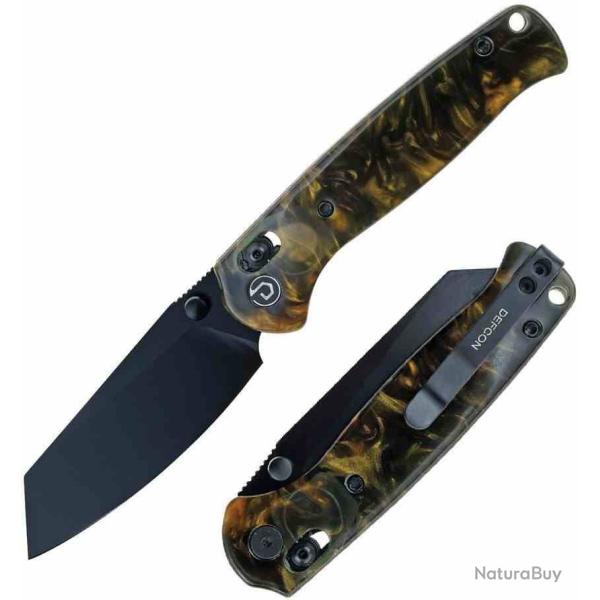 Couteau Defcon Artifact Black/Gold Lame Acier 14C28N Sheepfoot Manche Rsine Axis Lock IKBS TD024BKG