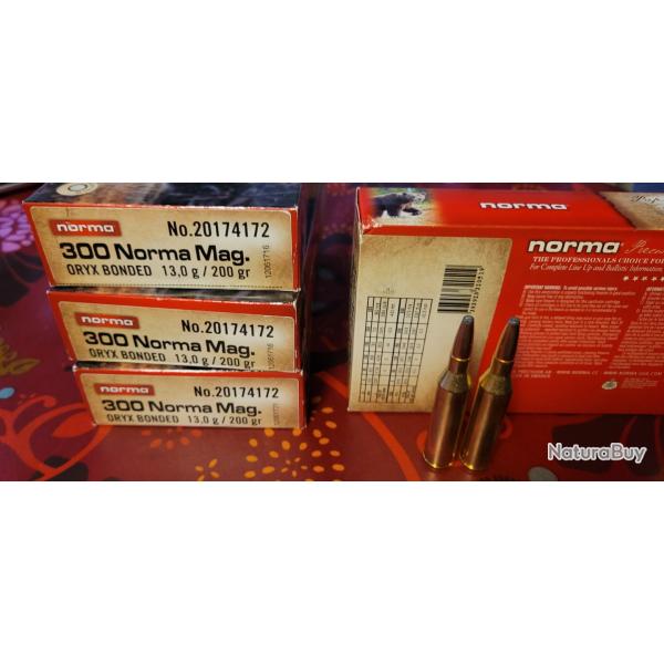 Munitions cal 300 Norma Magnum ORYX BONDED 200GR/13G. Lot de 4 bo�tes.
