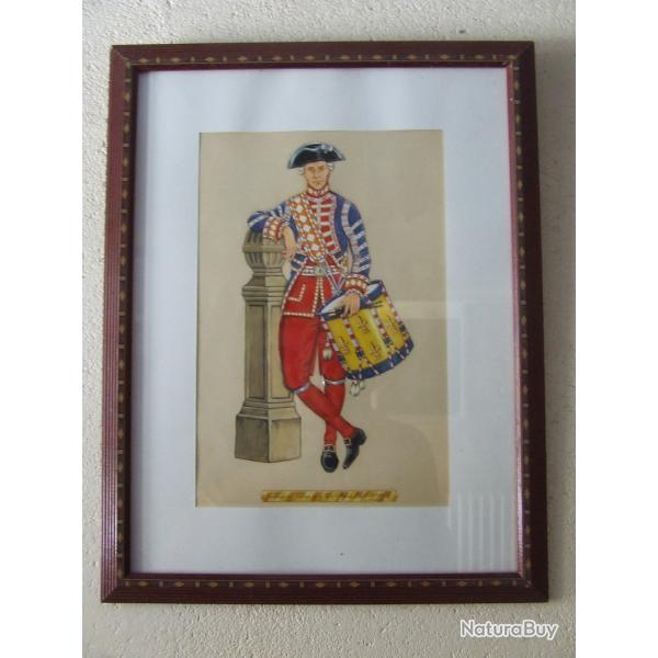 TABLEAU A LA GOUACHE " TAMBOUR DES GARDES DE LA PORTE VERSAILLES "  1780-1787