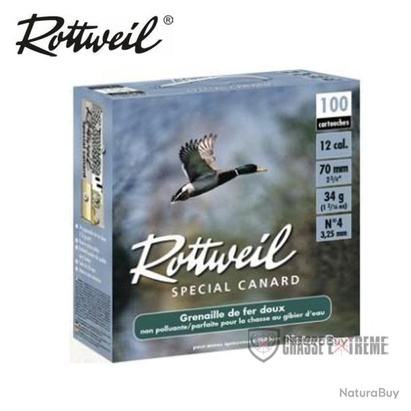 100 Cartouches ROTTWEIL Spcial Canard Hp 34Gr Cal 12/70 Pb N4