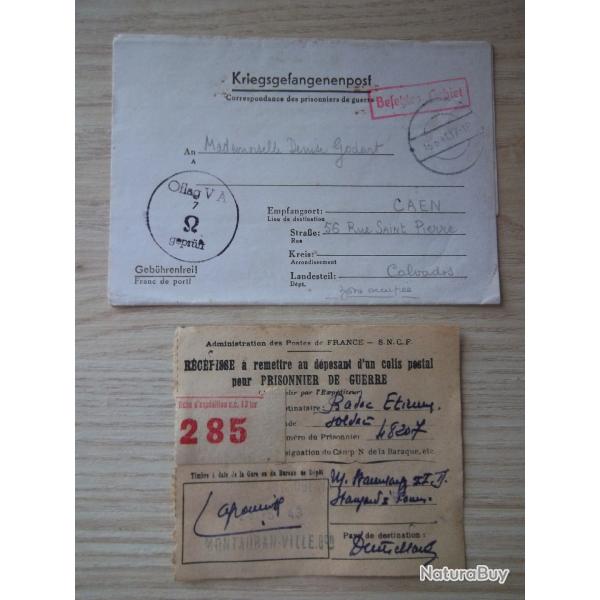 lot documents prisonniers guerre 1941 -1943 collection militaire
