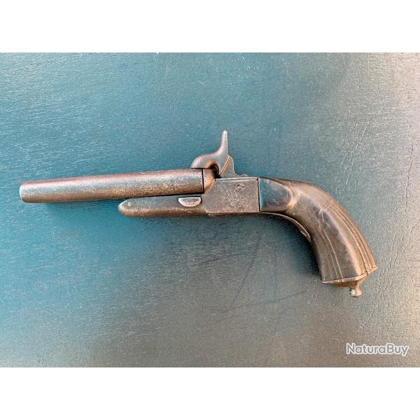 PISTOLET A BROCHE A DOUBLE CANONS DECORS ARGENT, LOUIS-PHILIPPE PUIS NAPOLEON III, FONCTIONNEMENT OK