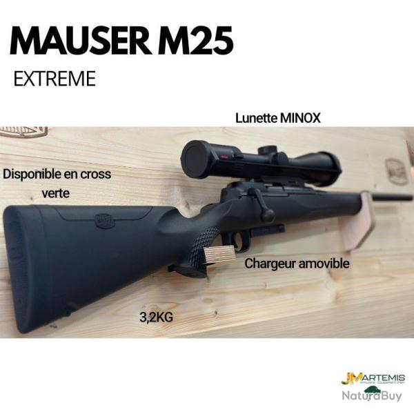 LA MAUSER M25 EXTREME AVEC LUNETTE MINOX RS4 2.5-10x50 300WM VERT FONCER