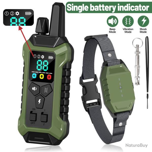 Collier de Dressage lectrique pour Chien tanche IP67 Tlcommande Longue Porte 3 Modes Rglable