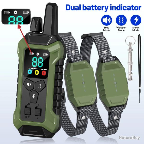 2X Colliers de Dressage lectrique pour Chien tanche Tlcommande Longue Porte 3 Modes Rglable