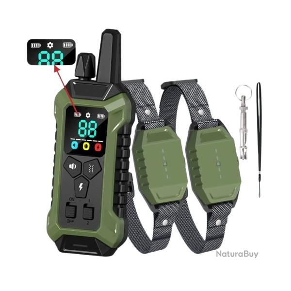 2X Colliers de Dressage �lectrique pour Chien �tanche T�l�commande Longue Port�e 3 Modes R�glable