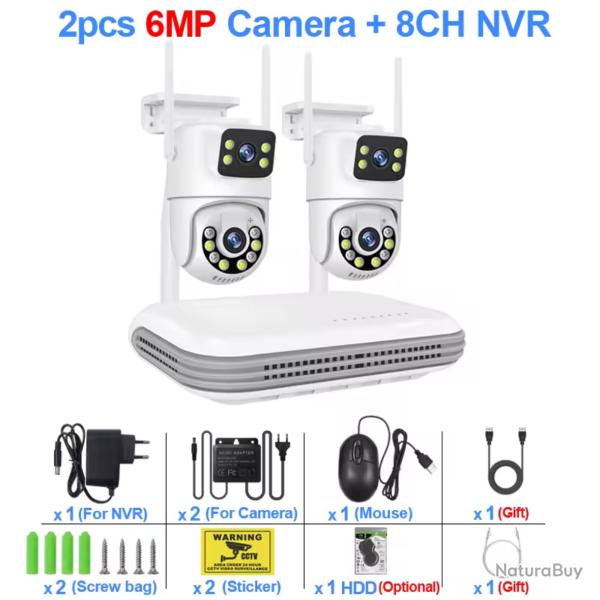 systme de vidosurveillance sans fil Kit de camra WiFi camras IP 6MP avec double objectif Audio d