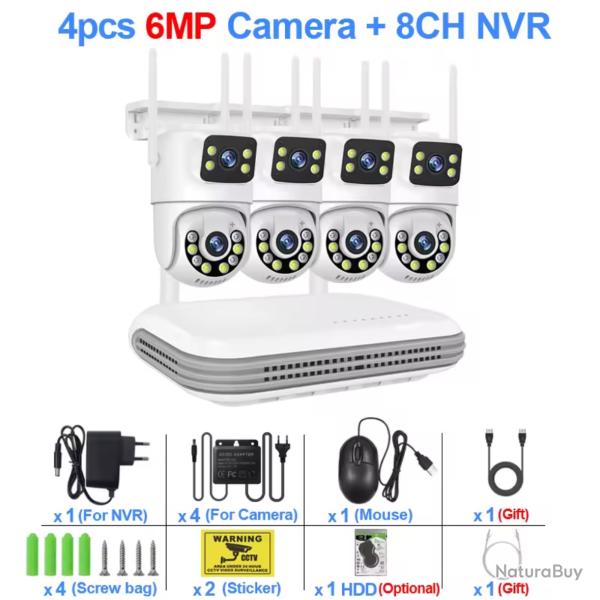 systme de vidosurveillance sans fil Kit 4 pcs 500 go camra WiFi camras IP 6MP pub