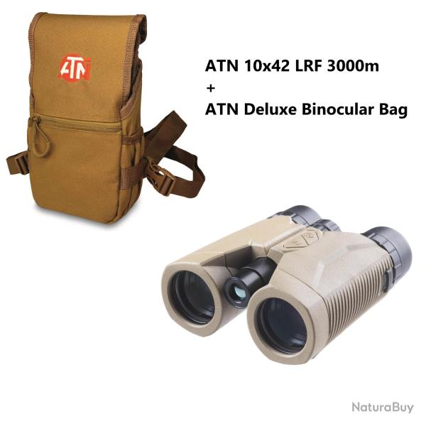 Jumelles ATN 10x42 Laser Ballistics 3000m avec tlmtre laser, Bluetooth + ATN Deluxe Binocular Bag