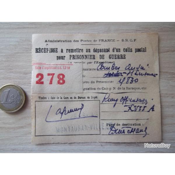 document militaire prisonnier guerre 1943