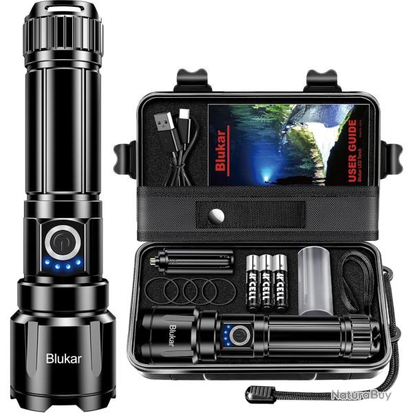 Lampe Torche LED Tactique 500000 Lumens 5 Modes Batterie 5000mAh Ultra Puissante USB C tanche IP67