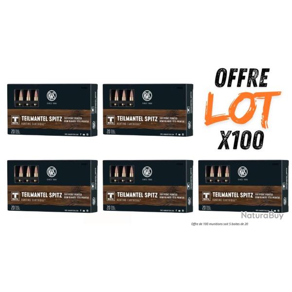 Lot munitions RWS Teilmantel Spitz 50g - Cal. 222 Rem - X100 munitions
