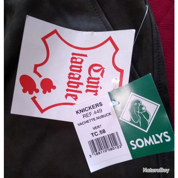 PANTALON CHASSE CUIR KNICKERS VERT NEUF T58  HAUTE QUALITE