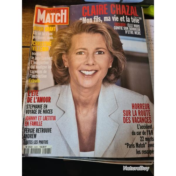 Paris match 2408 juillet 1995 Claire Chazal Grant Villemin Johnny