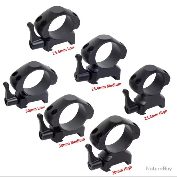 Anneaux Montage rapide bas /moyen /haut au choix 25,4 � 30 mm