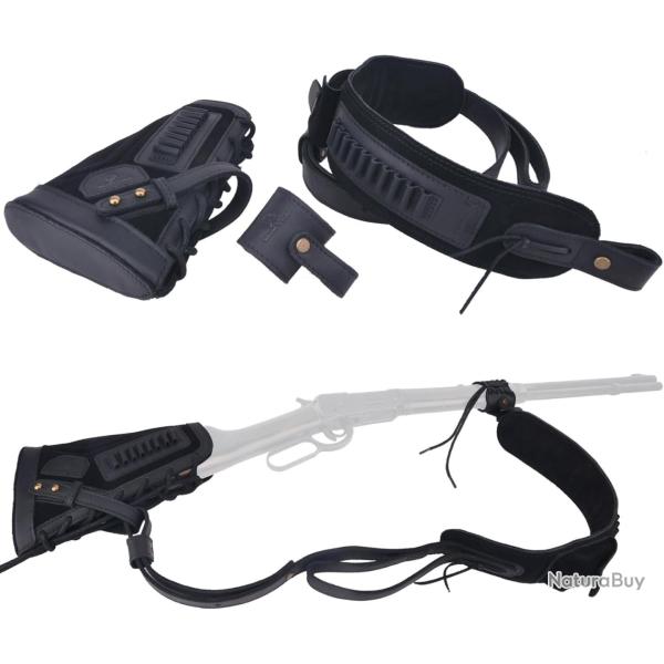 BRETELLE ET BUSC CARTOUCHIERE 22LR 17HMR - SANS PERCAGE - NOIR - DROITIER - LIVRAISON GRATUITE