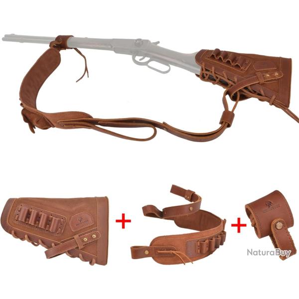 BRETELLE ET BUSC CARTOUCHIERE .308 30-06 - SANS PERCAGE - MARRON - GAUCHER - LIVRAISON GRATUITE