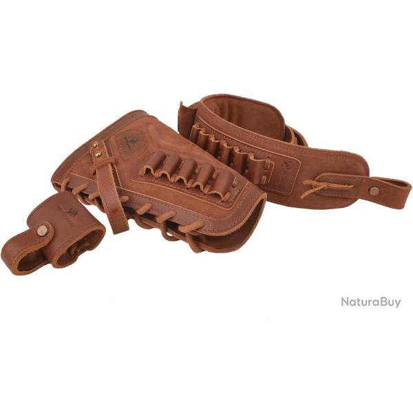 BRETELLE ET BUSC CARTOUCHIERE .357 30-30 - SANS PERCAGE - MARRON - DROITIER - LIVRAISON GRATUITE