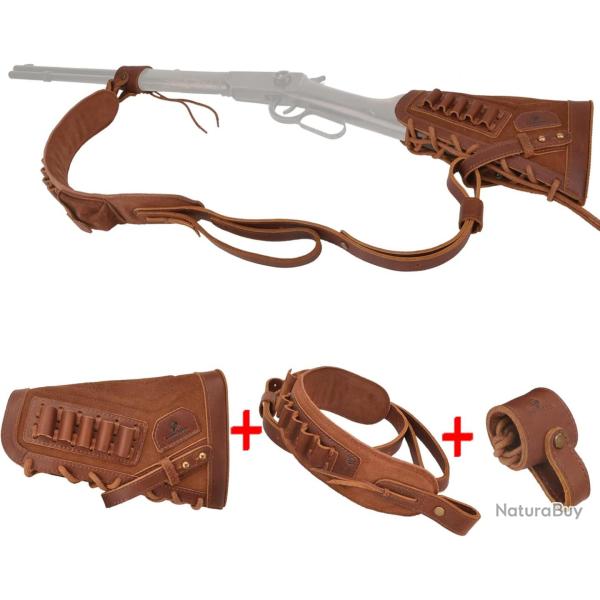 BRETELLE ET BUSC CARTOUCHIERE .357 30-30 - SANS PERCAGE - MARRON - GAUCHER - LIVRAISON GRATUITE