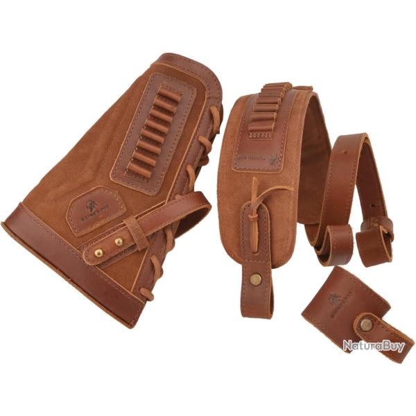 BUSC ET BRETELLE CARTOUCHIERE 22LR 17HMR - SANS PERCAGE - MARRON - DROITIER - LIVRAISON GRATUITE