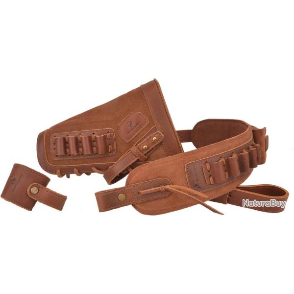 BUSC ET BRETELLE CARTOUCHIERE .308 30-06 - SANS PERCAGE - MARRON - GAUCHER - LIVRAISON GRATUITE
