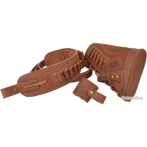BUSC ET BRETELLE CARTOUCHIERE .357 30-30 - SANS PERCAGE - MARRON - GAUCHER - LIVRAISON GRATUITE