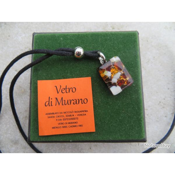 Pendentif collier v�nitien en Verre de Murano couleur Ambre, Or & cr�me - ITALIE (XX�)