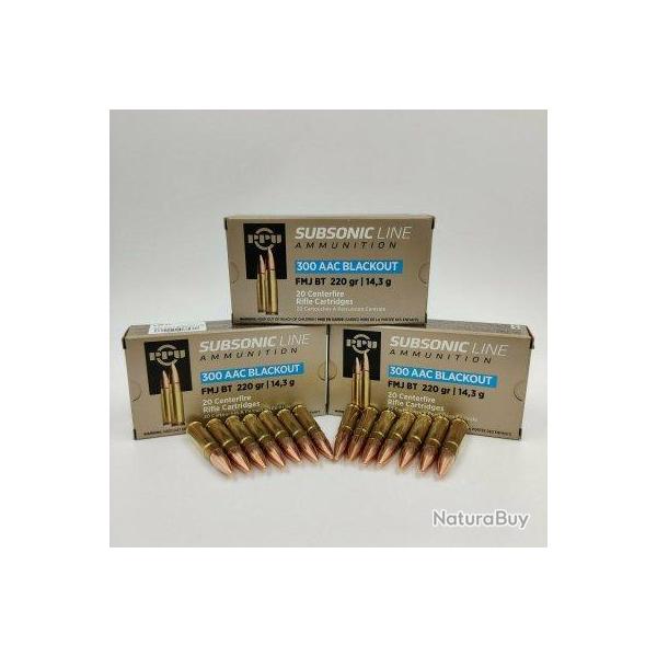 Boite de munition PPU/Partizan 300AAC Blackout Subsonic 220gr 14,3G x100
