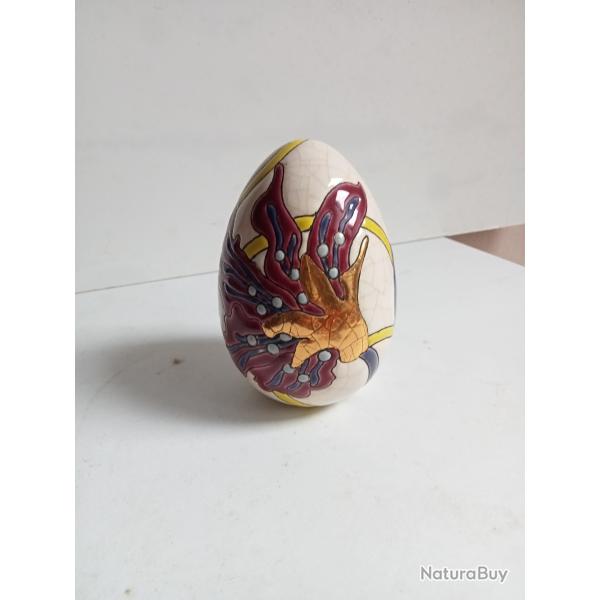 oeuf sign� longwy num�rot� 42/250 sign� TL, d�cor or et argent hauteur 11,5 cm