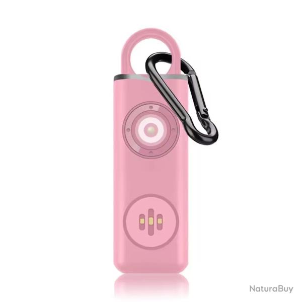 Porte clef alarme personnelle 130 dcibels et lampe sur batterie rose