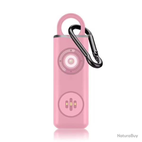 Porte clef alarme personnelle 130 dcibels et lampe sur batterie Rose