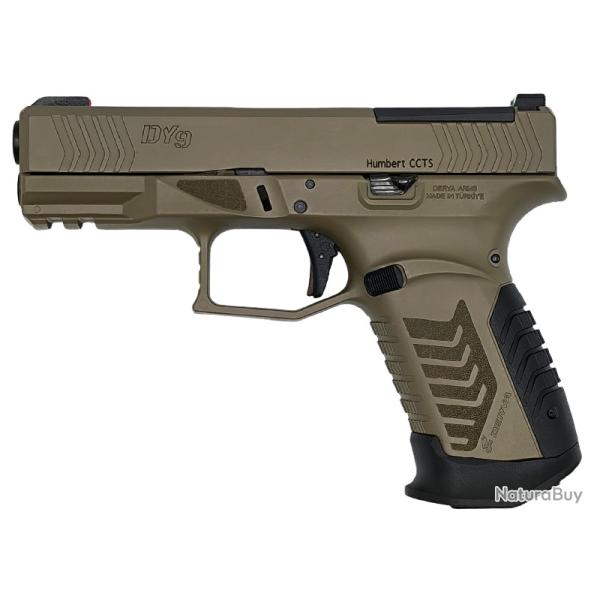 PISTOLET DY9 CAL 9X19 vert AVEC OPTIC READY, CHARGEURS 2x15 et 4 GRIPS DERYA
