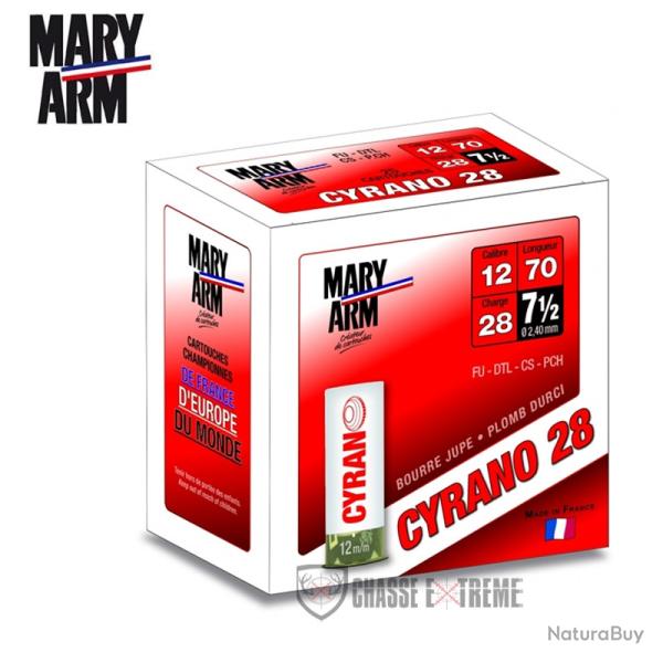 25 Cartouche MARY ARM Cyrano 28Gr Cal 12/70 Pb 7.5