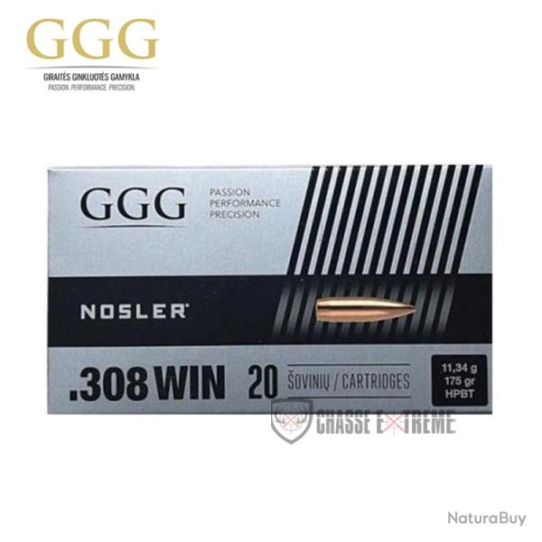 20 Cartouches GGG 175Gr Cal 308 Win Nosler