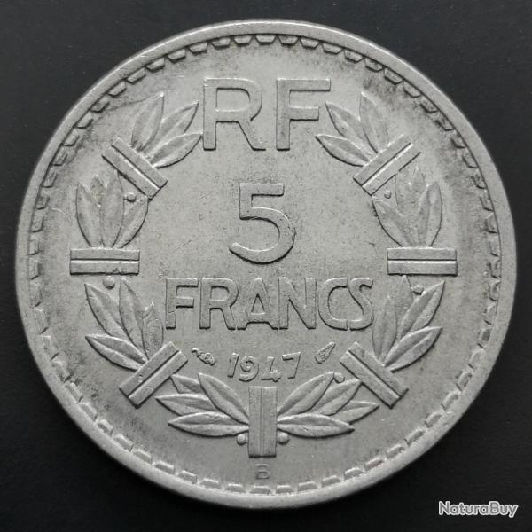 Monnaie France - 1947 B 9 ouvert - 5 francs Lavrillier Aluminium (Grade : TTB) - Ref N0375