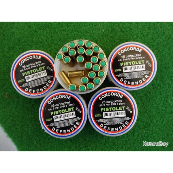 boite neuve de 25 cartouches cal.9mm PAK  blanc