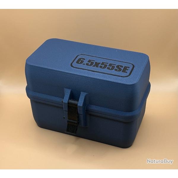 Bo�te de stockage / transport de munitions 6.5x55SE bleue