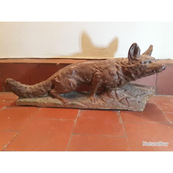 renard a l affut platre polychrome sign� madem ecole francaise du XXeme