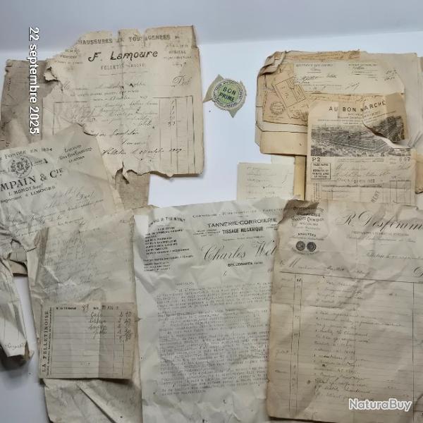Lot de documents, factures, ordonance , quittance de droit, de 1908  1920