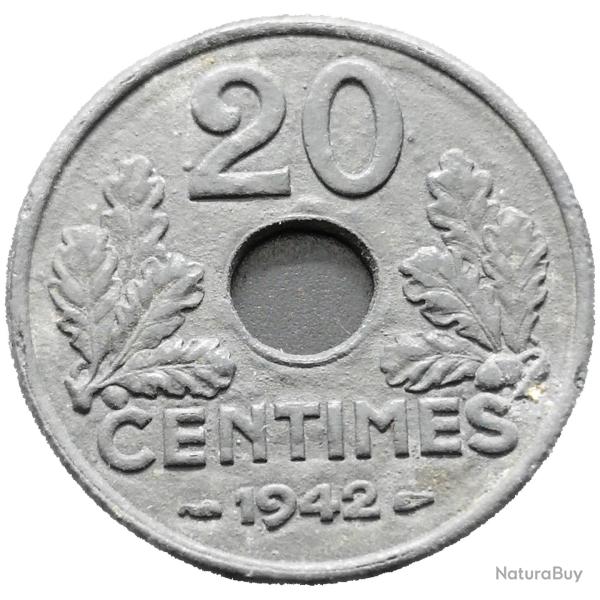 Monnaie France - 1942 - 20 centimes Etat fran�ais (lourde) (Grade : TB) - N0000