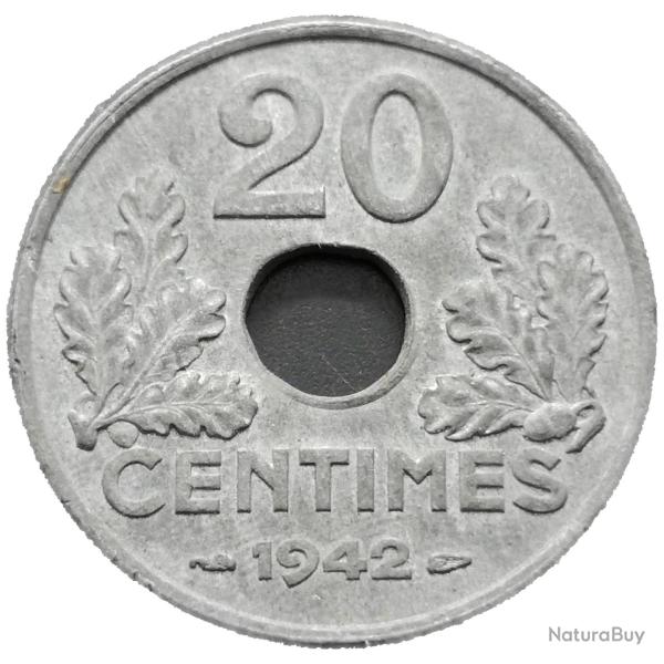 Monnaie France - 1942 - 20 centimes Etat fran�ais (lourde) (Grade : TTB) - N0001