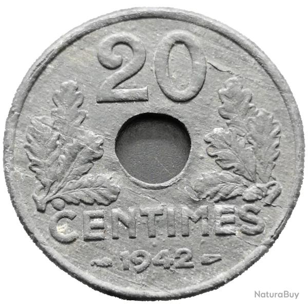 Monnaie France - 1942 - 20 centimes Etat fran�ais (lourde) (Grade : AB) - N0002