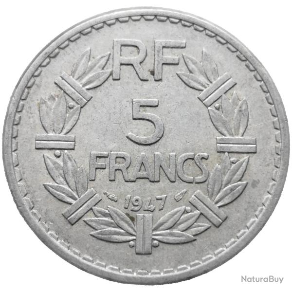 Monnaie France - 1947 9 ferm� - 5 francs Lavrillier Aluminium (Grade : TTB) - Ref N0004