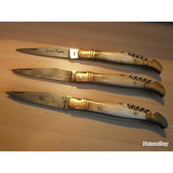 Lot de 3 couteaux Laguiole anciens manche en corne