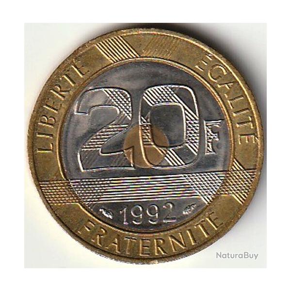 Pi�ce de Monnaie France 20 francs Mont Saint Michel V ferm� et 5 s�ries de cannelures 1992