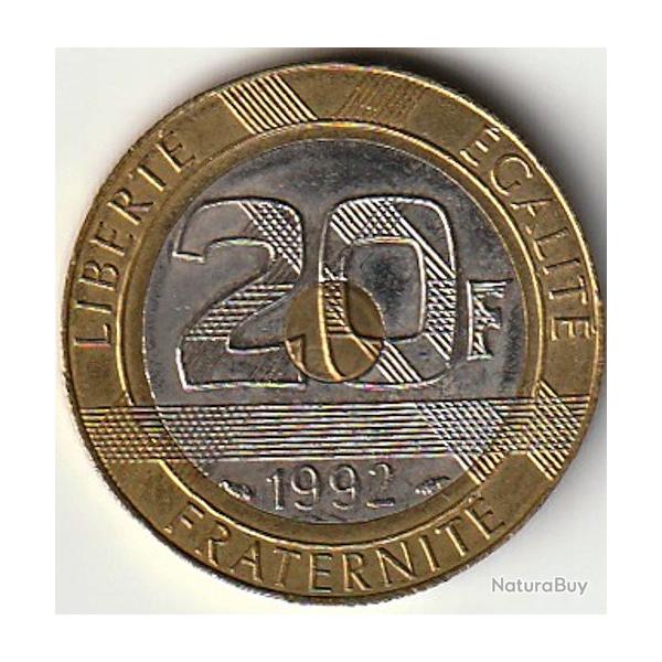 Pi�ce de Monnaie France 20 francs Mont Saint Michel V ouvert et 5 s�ries de cannelures 1992