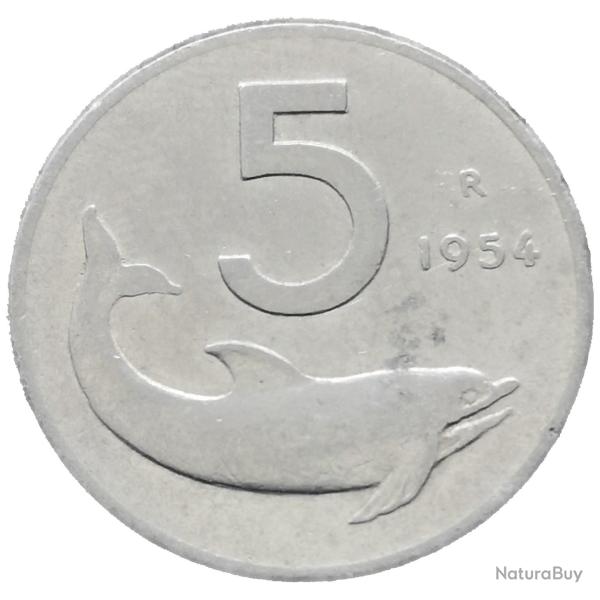 Monnaie Italie - 1954 Signature loin de la bordure - 5 lire (Grade : AB) - Ref N0012