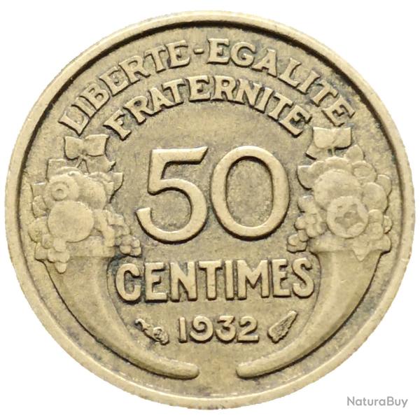 Monnaie France - 1932 9 et 2 ouverts avec raisin - 50 centimes Morlon Cupro (Grade : TB)-Ref N0013